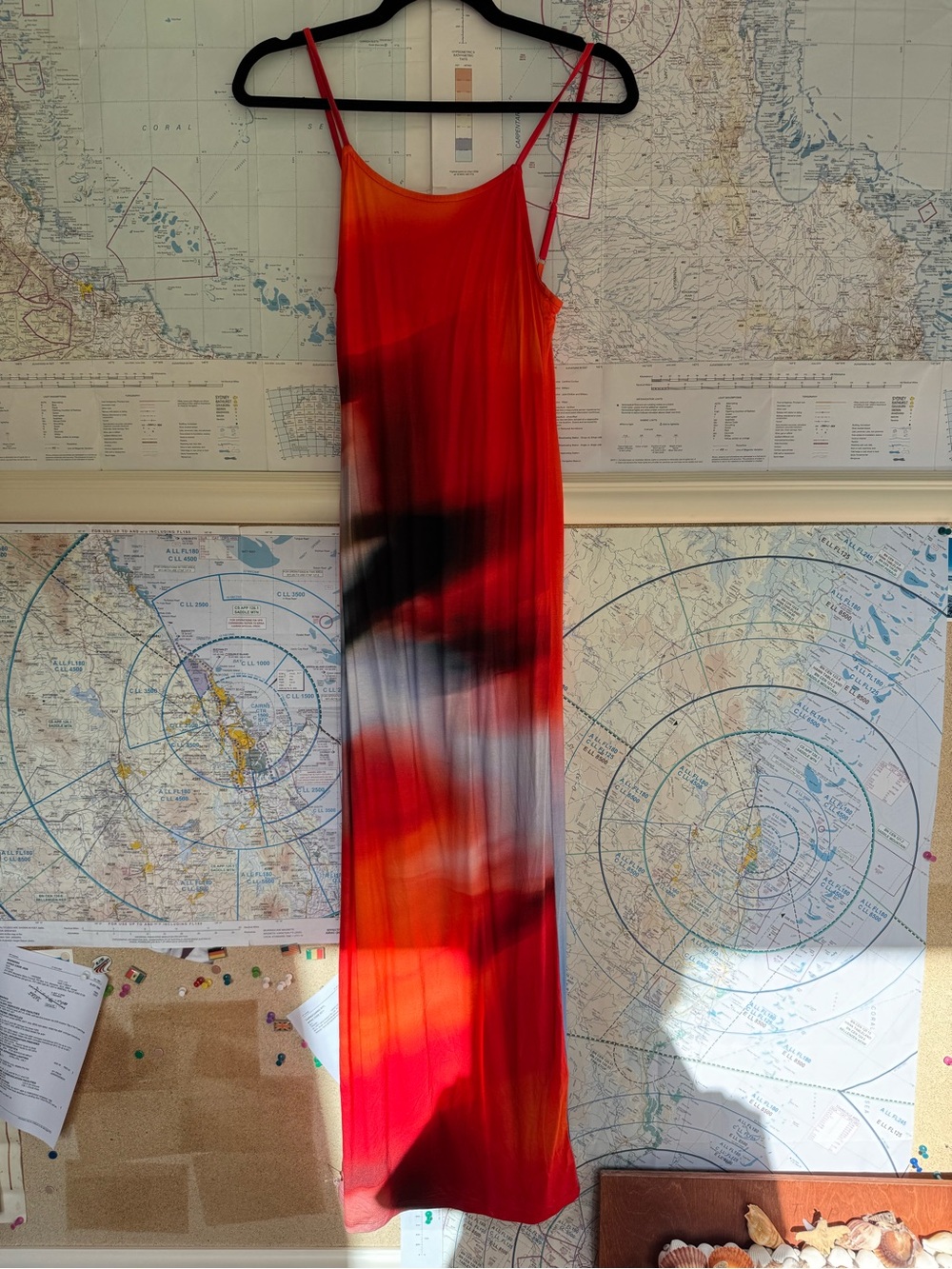 Red Ombre Maxi Slip Dress with Spaghetti Straps
